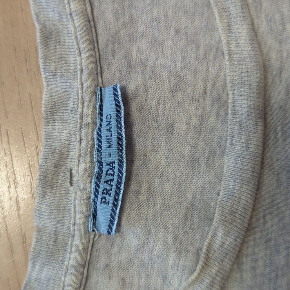 PRADA light-gray cotton vintage -90's embroidered/beaded PRADA Logo - Picture 7 of 13